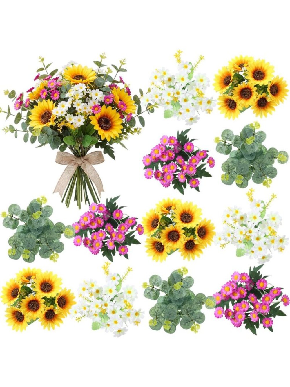 12 Bundles Yellow Silk Sunflower Bouquets - Vibrant Artificial Flowers for Home